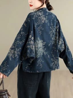 Amax LuluE 2026 Chinese Fashion Womens Loose Luxury Printed Denim Jackets Ladies Classic Casual Vintage Floral Oversized Coats