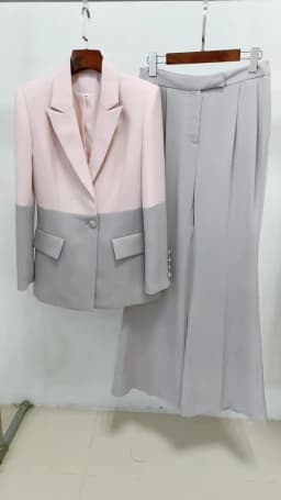 HIGH STREET Newest 2026 S/S Runway Designer Suit Set Women's Career Fashion Single Button Color Block Blazer Wide Pants Suit