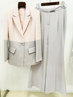 HIGH STREET Newest 2026 S/S Runway Designer Suit Set Women's Career Fashion Single Button Color Block Blazer Wide Pants Suit