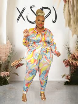 Plus Size Matching Sets Spring Print Shirt Top and Pants Two Piece Set for Women Streetwear Fashion Suit Wholesale Dropshipping