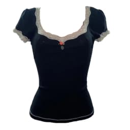 Y2K Lace Trim Neckline Crop Tops Fairycore Aesthetics Vintage Black Milkmaid Tees Chic Women Retro Grunge T Shirt Korean Chic