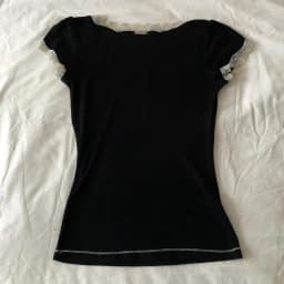 Y2K Lace Trim Neckline Crop Tops Fairycore Aesthetics Vintage Black Milkmaid Tees Chic Women Retro Grunge T Shirt Korean Chic