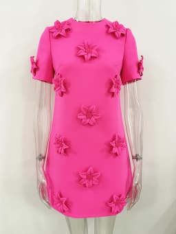 HIGH STREET Newest 2026 Designer Fashion Women's Short Sleeve Handmade 3D Flowers Appliques Elegant Dress