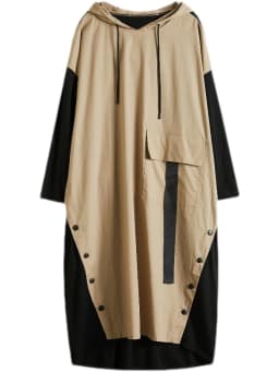 Amax luluE 2025 Womens Hooded Patchwork Loose Dress New 2024 Summer British Style Buttons Vintage Street Vestidos Casual Dresses