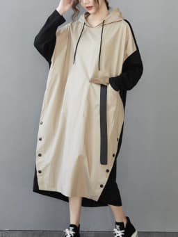 Amax luluE 2025 Womens Hooded Patchwork Loose Dress New 2024 Summer British Style Buttons Vintage Street Vestidos Casual Dresses