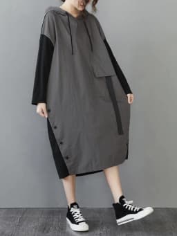 Amax luluE 2025 Womens Hooded Patchwork Loose Dress New 2024 Summer British Style Buttons Vintage Street Vestidos Casual Dresses