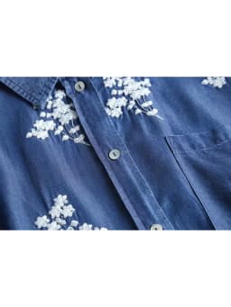 2023 Fall New Denim Shirt Embroidered Lapels Long Sleeves Vintage Casual Comfortable Sweet Blouse Woman T39526QD