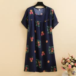 New 2026 Casual Vintage Summer Dress For Women Print Flowers Short Sleeve O-neck Dresses printing Ladies Party Dress