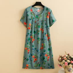 New 2026 Casual Vintage Summer Dress For Women Print Flowers Short Sleeve O-neck Dresses printing Ladies Party Dress