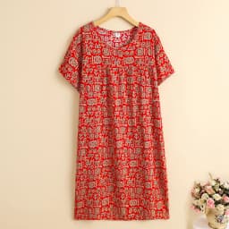 New 2026 Casual Vintage Summer Dress For Women Print Flowers Short Sleeve O-neck Dresses printing Ladies Party Dress
