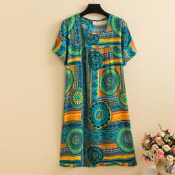 New 2026 Casual Vintage Summer Dress For Women Print Flowers Short Sleeve O-neck Dresses printing Ladies Party Dress