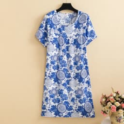New 2026 Casual Vintage Summer Dress For Women Print Flowers Short Sleeve O-neck Dresses printing Ladies Party Dress