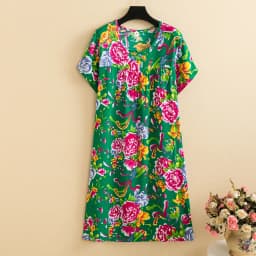 New 2026 Casual Vintage Summer Dress For Women Print Flowers Short Sleeve O-neck Dresses printing Ladies Party Dress