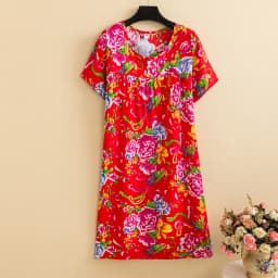New 2026 Casual Vintage Summer Dress For Women Print Flowers Short Sleeve O-neck Dresses printing Ladies Party Dress