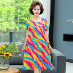 New 2026 Casual Vintage Summer Dress For Women Print Flowers Short Sleeve O-neck Dresses printing Ladies Party Dress