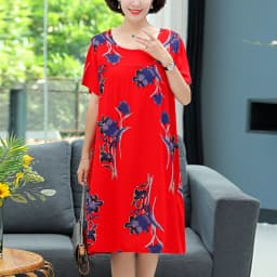 New 2026 Casual Vintage Summer Dress For Women Print Flowers Short Sleeve O-neck Dresses printing Ladies Party Dress