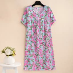 New 2026 Casual Vintage Summer Dress For Women Print Flowers Short Sleeve O-neck Dresses printing Ladies Party Dress
