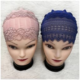 Elastic Design Lace Hollow Out Flannel Hat Women's Cap Forehead Cross Muslim Base Scarf Indian National Style Pearl Headdress
