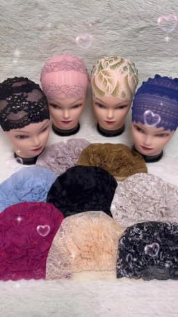 Elastic Design Lace Hollow Out Flannel Hat Women's Cap Forehead Cross Muslim Base Scarf Indian National Style Pearl Headdress