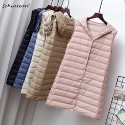 Schinteon Women Ultra Light Down Long Vest with Hood Casual Slim Waistcoat 90% White Duck Down Gilet New 2024 Fashion Hot Sale