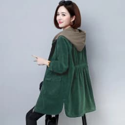 Corduroy lining Hooded Jacket Women 2025 Spring Autumn New Plus size Loose Windbreaker Casual Female Cotton Zipper Long Outwear