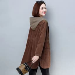 Corduroy lining Hooded Jacket Women 2025 Spring Autumn New Plus size Loose Windbreaker Casual Female Cotton Zipper Long Outwear