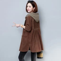 Corduroy lining Hooded Jacket Women 2025 Spring Autumn New Plus size Loose Windbreaker Casual Female Cotton Zipper Long Outwear