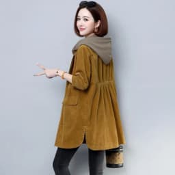 Corduroy lining Hooded Jacket Women 2025 Spring Autumn New Plus size Loose Windbreaker Casual Female Cotton Zipper Long Outwear