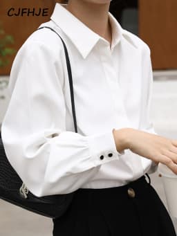 CJFHJE OL Style Formal Women Shirts White Turn-Down Collar Tops Elegant Workwear Female Blouse Single-Breasted Long Sleeve Shirt