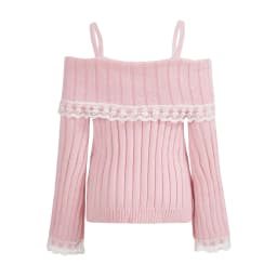 Women Off Shoulder Knit Sweater Solid Color Sweet Pullovers Long Sleeve Bow Lace Patchwork Cute Jumpers Club Streetwear Y2k