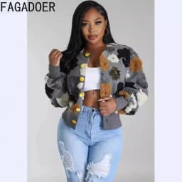 FAGADOER Fashion Street Jacquar Button Long Sleeve Coats Women Slim Vintage Jacket Autumn Elegant Lady Top Clothing Streetwear