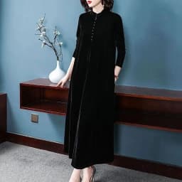 Women's Korean version Fat mm350 jin Golden Velvet Dress Female Spring and Autumn Fashionable Knee Length Mom's Wide Wife Dress