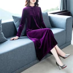 Women's Korean version Fat mm350 jin Golden Velvet Dress Female Spring and Autumn Fashionable Knee Length Mom's Wide Wife Dress