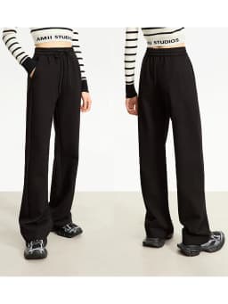 AMII Minimalism Casual Pants for Women 2025 Autumn Wide Leg New Loose Vertical Elastic Waist Drawstring Sporty Trousers 12343338