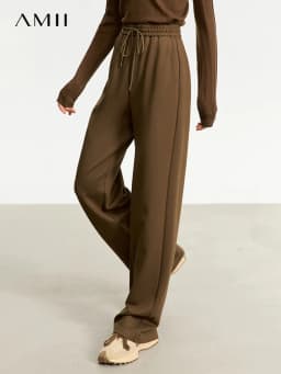 AMII Minimalism Casual Pants for Women 2025 Autumn Wide Leg New Loose Vertical Elastic Waist Drawstring Sporty Trousers 12343338
