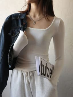 T-shirt Autumn Winter Low Neck Undercoat Women's Spring Autumn Top Long sleeve Slim fit inside and outside