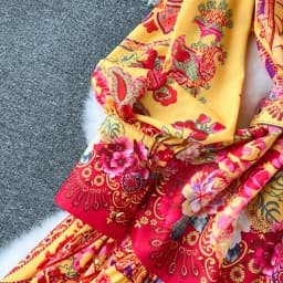 Spring Holiday Floral Print Linen Robe Long Sleeve Stand A-Line Belt Beach Party Dress Single Breasted Women Maxi Clothes 2069