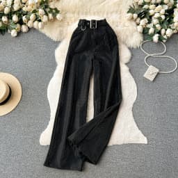 Luxury Shiny rhinestone Flare pants for women 2025 New Stylish High waist long pants with belt Gold Vintage trousers INEKO 3B018