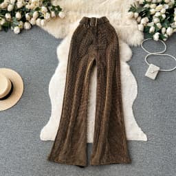 Luxury Shiny rhinestone Flare pants for women 2025 New Stylish High waist long pants with belt Gold Vintage trousers INEKO 3B018