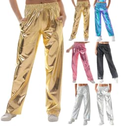 Women's Metallic Pants with Elastic Waist Solid Color Loose Pants Casual Trendy Grunge Streetwear with Pockets