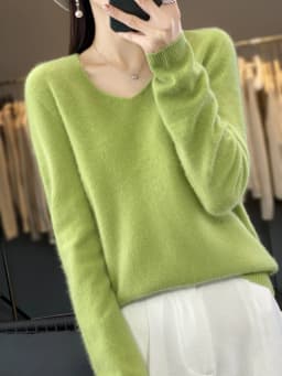 100% Merino Wool Women's Sweater V-Neck Long Sleeve Pullovers Autumn Winter Basic Jumper Cashmere Knitwear Warm Female Clothing