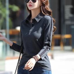 European Station Long sleeved T-shirt Women's Summer New Fashion Light Luxury Pure Cotton Polo Neck Casual Large Size Loose Top