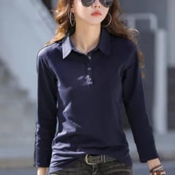 European Station Long sleeved T-shirt Women's Summer New Fashion Light Luxury Pure Cotton Polo Neck Casual Large Size Loose Top