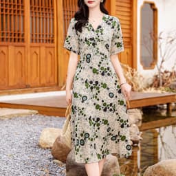 New Casual 2024 Women summer Dress Floral Print short Sleeve FashionElegant Vintage O-Neck Plus size Dresses