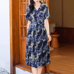 New Casual 2024 Women summer Dress Floral Print short Sleeve FashionElegant Vintage O-Neck Plus size Dresses