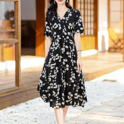 New Casual 2024 Women summer Dress Floral Print short Sleeve FashionElegant Vintage O-Neck Plus size Dresses