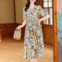 New Casual 2024 Women summer Dress Floral Print short Sleeve FashionElegant Vintage O-Neck Plus size Dresses