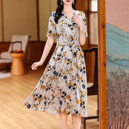 New Casual 2024 Women summer Dress Floral Print short Sleeve FashionElegant Vintage O-Neck Plus size Dresses