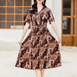 New Casual 2024 Women summer Dress Floral Print short Sleeve FashionElegant Vintage O-Neck Plus size Dresses