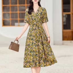 New Casual 2024 Women summer Dress Floral Print short Sleeve FashionElegant Vintage O-Neck Plus size Dresses
